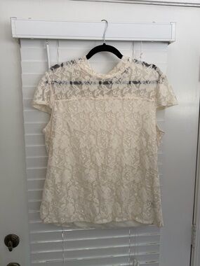 Fever Cream Lace Short Sleeve Blouse